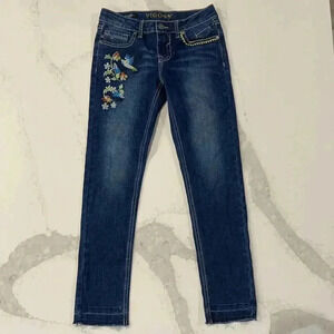 Vigoss Jeans Blue The Jagger AnkleSkinny RawHem Embroidered Bird Girls 12 Floral